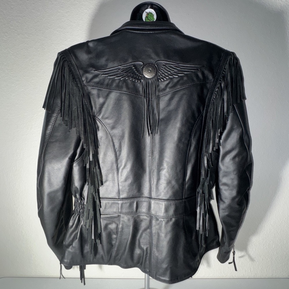 VTG Harley Davidson Womens Western Fringe Leather Biker Jacket Medium USA Made